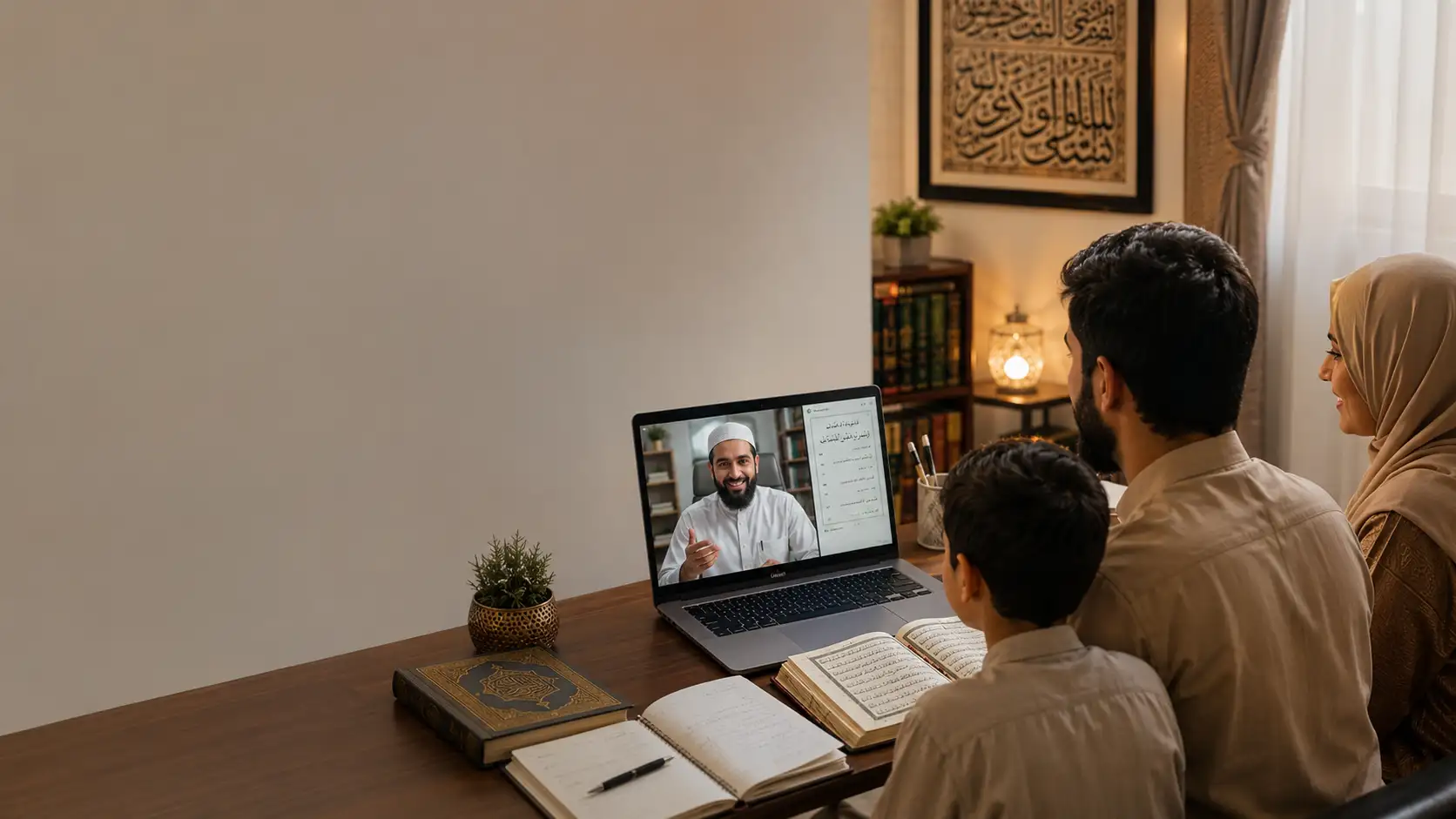 Family attending Online Quran Classes Michigan with a qualified Quran teacher through a live virtual learning session