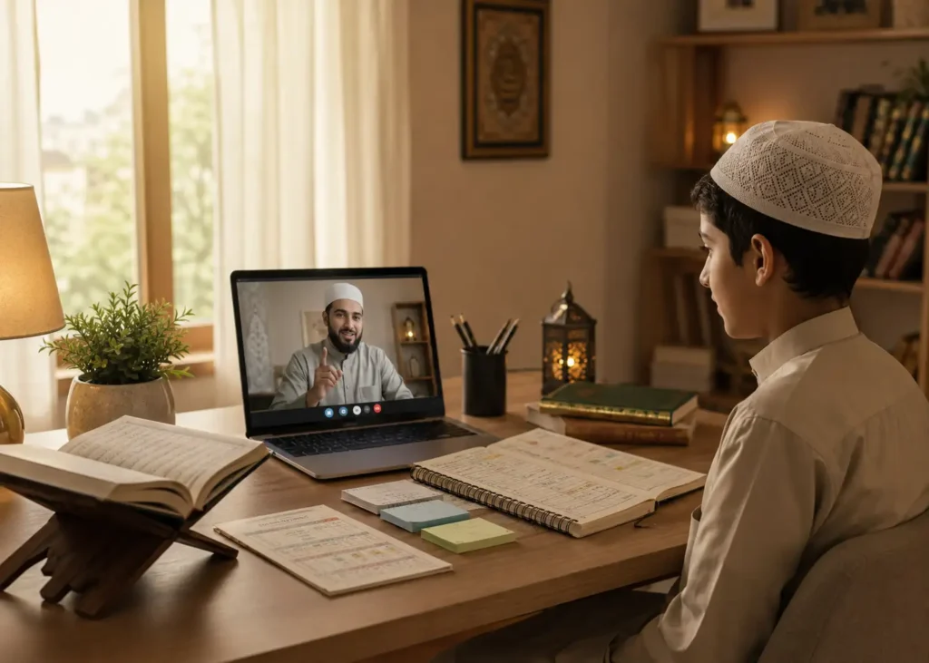 Quran Memorization Hifz Program Chicago student learning and memorizing Quran verses with guidance from a qualified Hifz teacher