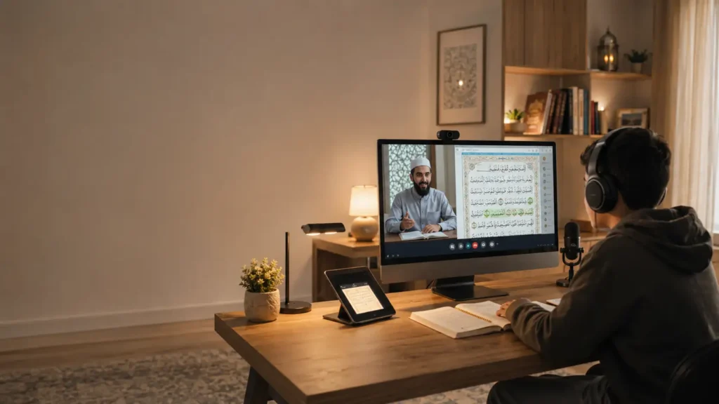 Online Quran learning Chicago with students attending live virtual Quran classes guided by a qualified Quran teacher