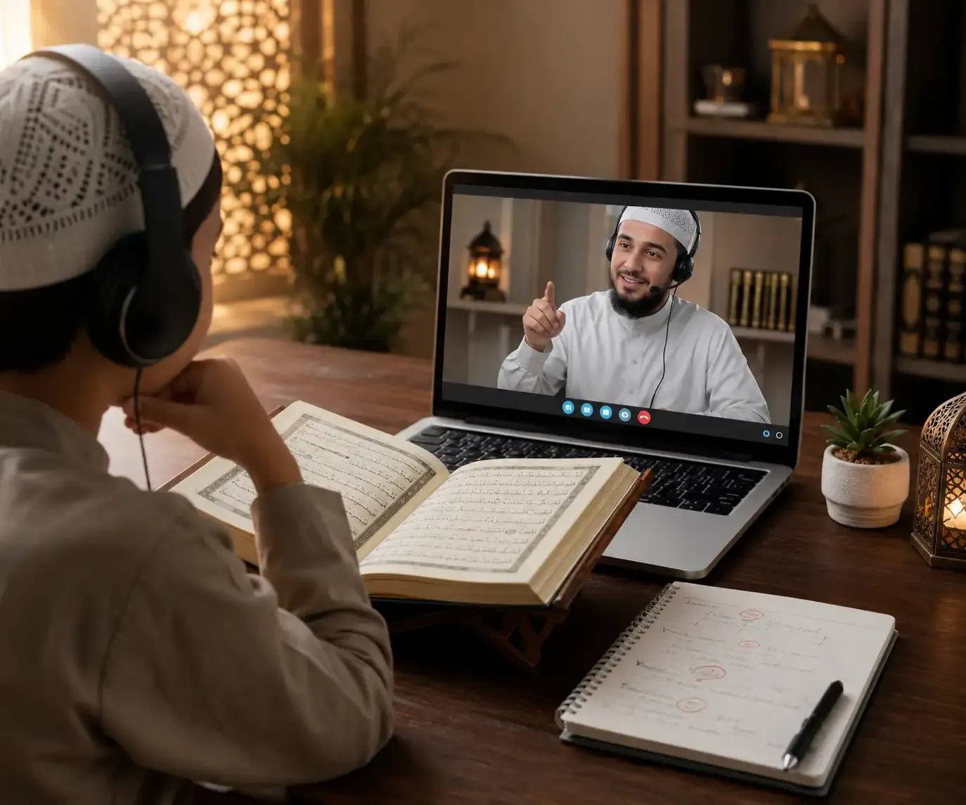 Student attending Online Quran Classes Brooklyn New York with a certified Quran teacher.