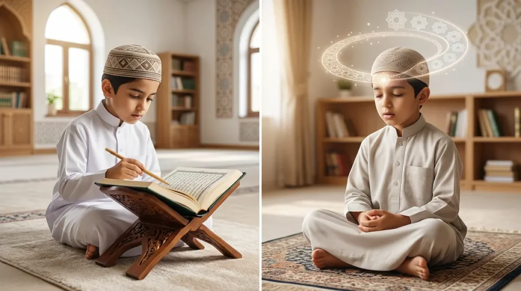 Children learning Quran memorization and Nazra through Online Quran Classes Michigan in a peaceful Islamic learning environment